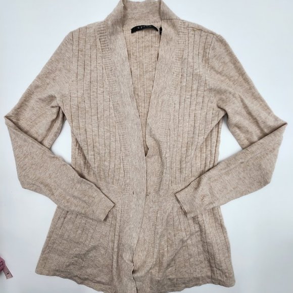 Cyrus Tops - Cyrus Size Medium Tan Knit Long Sleeve Womens Open Cardigan